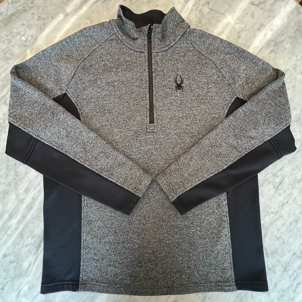 Spyder Fleece Lined Sweater Texture Pullover Mens XL 1/4 Zip Long sleeve Gray